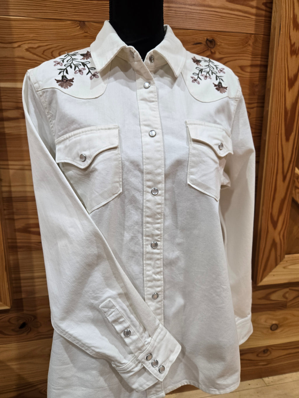 Cream color western shirt with embroidery on the yolk